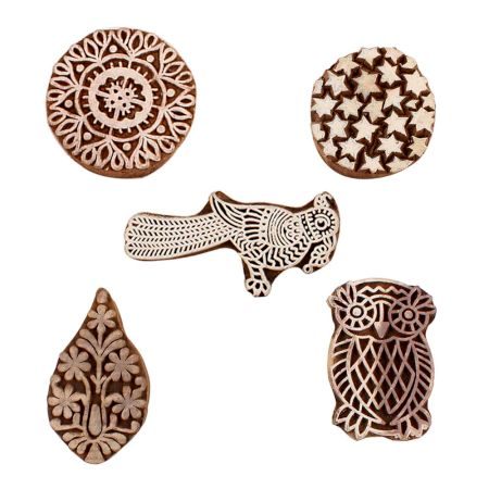 Set of 5 Piece New Mix Wooden Printing Blocks